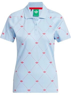 adidas Light Blue Polo with Red Trim and White Trefoil Tag - Medium